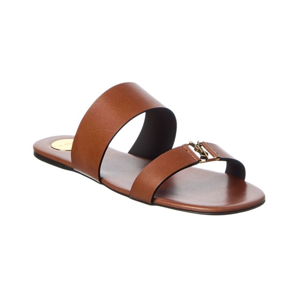 Saint Laurent Babylone Leather Sandal, Brown